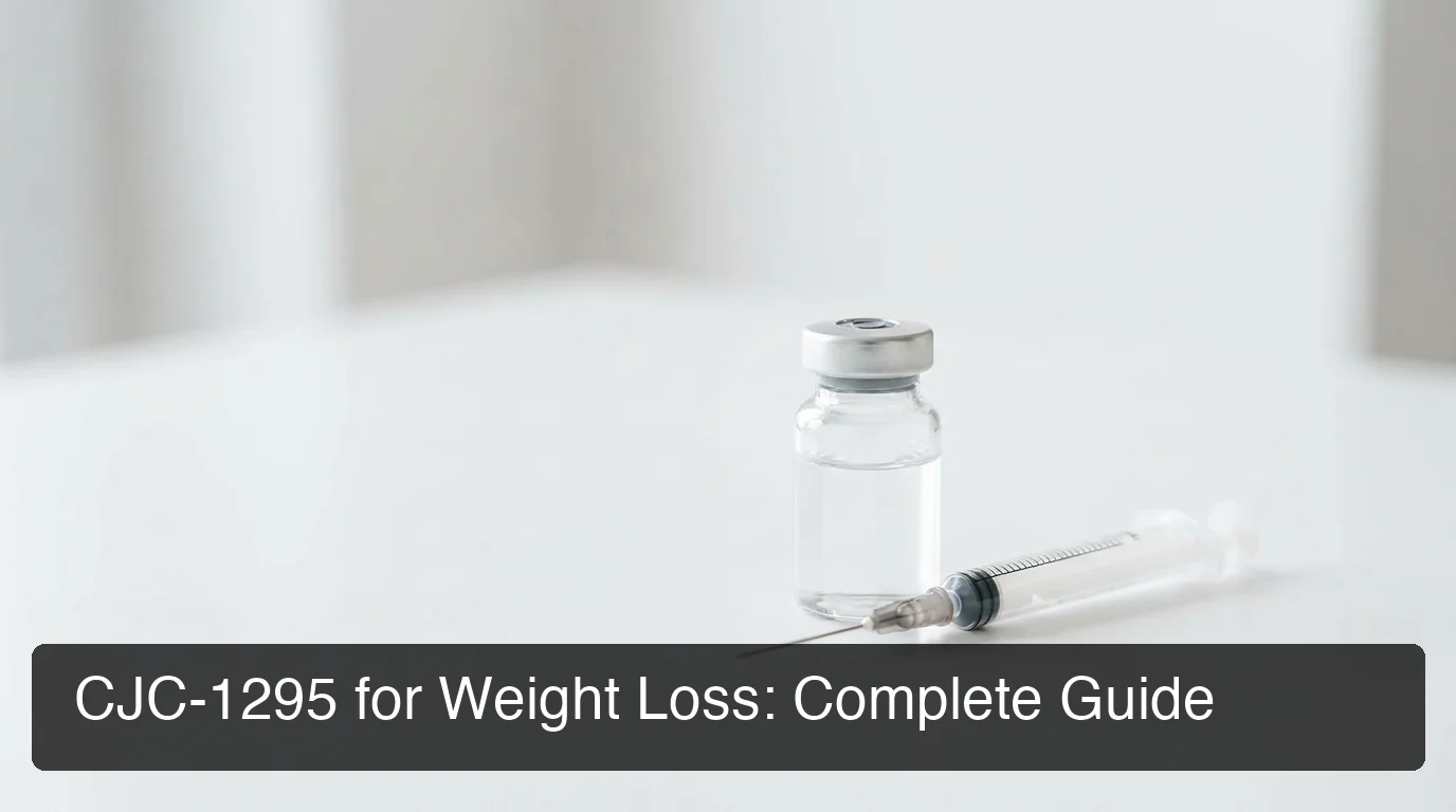 CJC-1295 weight loss guide showing clinical vial and syringe on white background