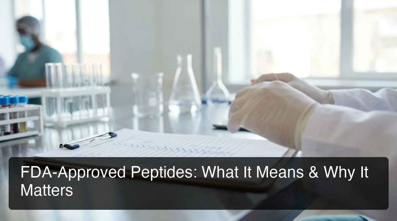 list of fda-approved peptides regulatory overview with FDA seal and approval documentation on clinical clipboard