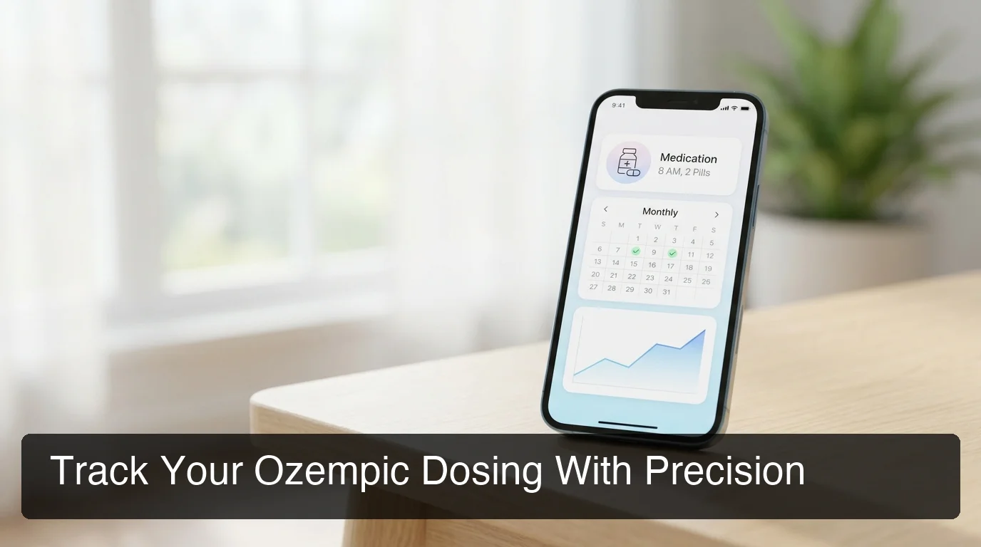 PeptideIQ ozempic tracking app hero showing protocol dashboard and dosing calendar