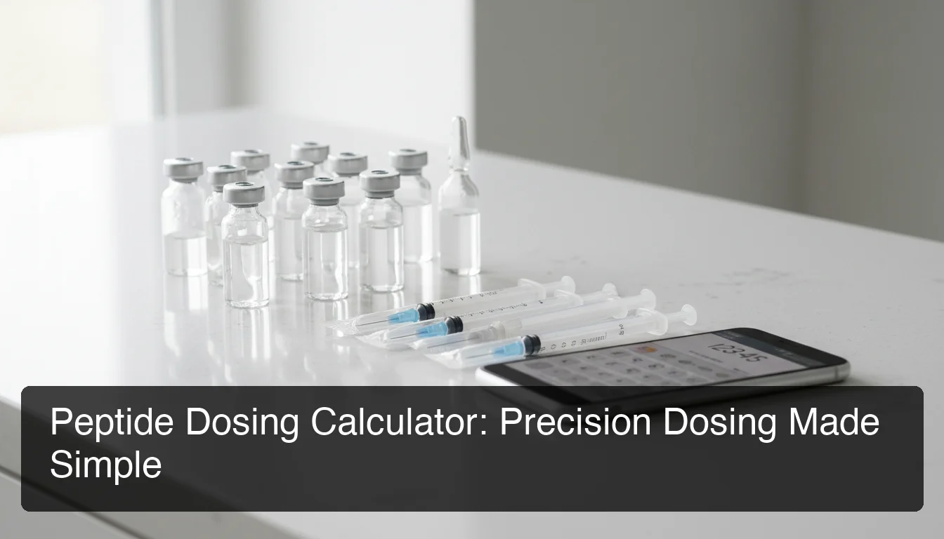PeptideIQ peptide dosing calculator showing precision dosing setup with laboratory vials and digital interface