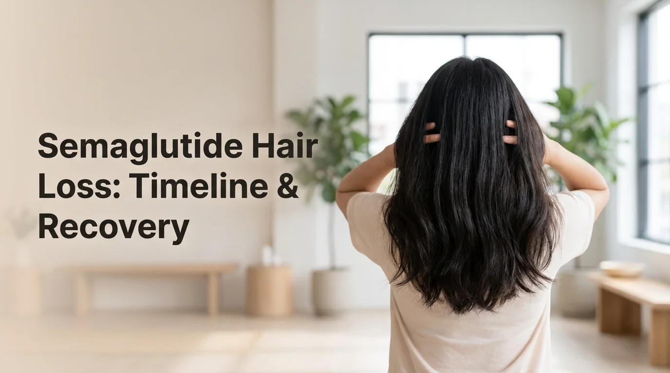 PeptideIQ guide to semaglutide hair loss timeline showing healthy hair regrowth during GLP-1 treatment