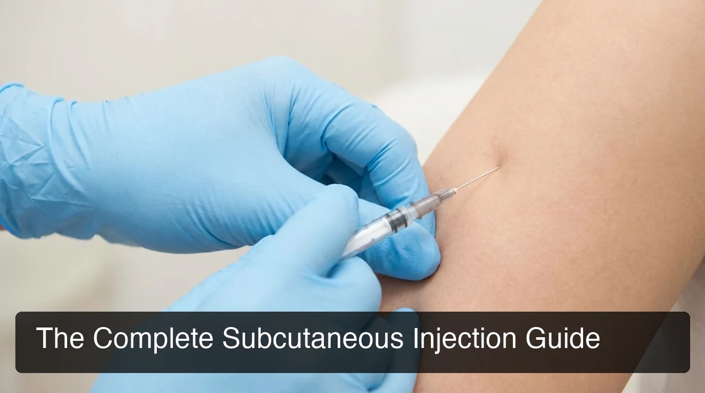 Subcutaneous injection guide showing proper technique and sterile supplies setup