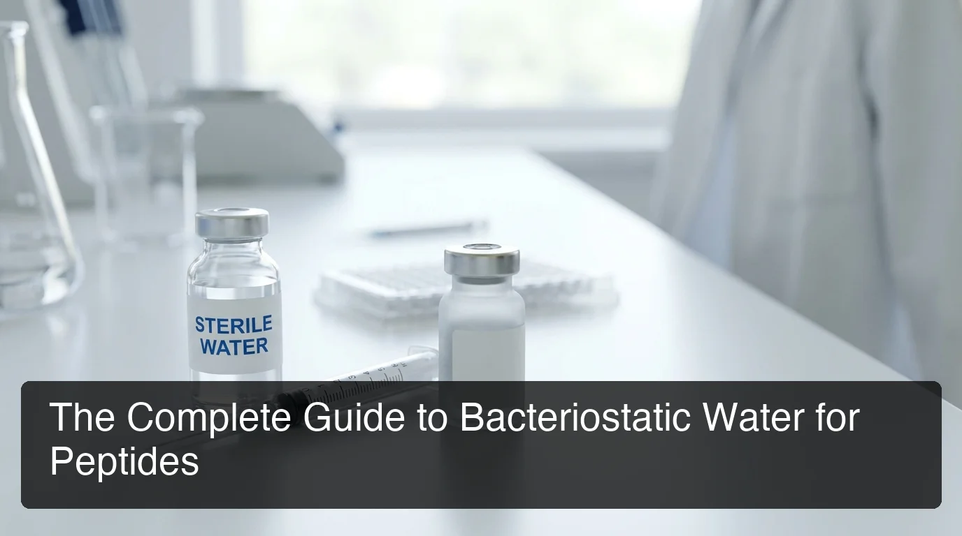 Bacteriostatic water for peptides — laboratory vials and syringe on sterile surface