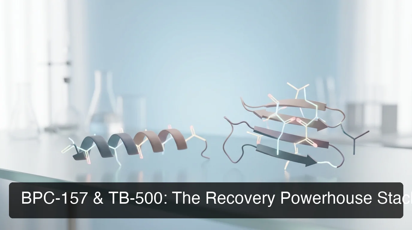 BPC-157 TB-500 peptide molecular structures showing two complementary recovery peptides side by side against a soft blue gradient