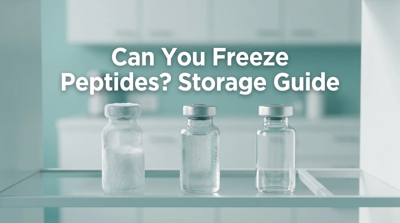 Can you freeze peptides — lab shelf comparing frozen, refrigerated, and room-temperature vials, PeptideIQ storage guide