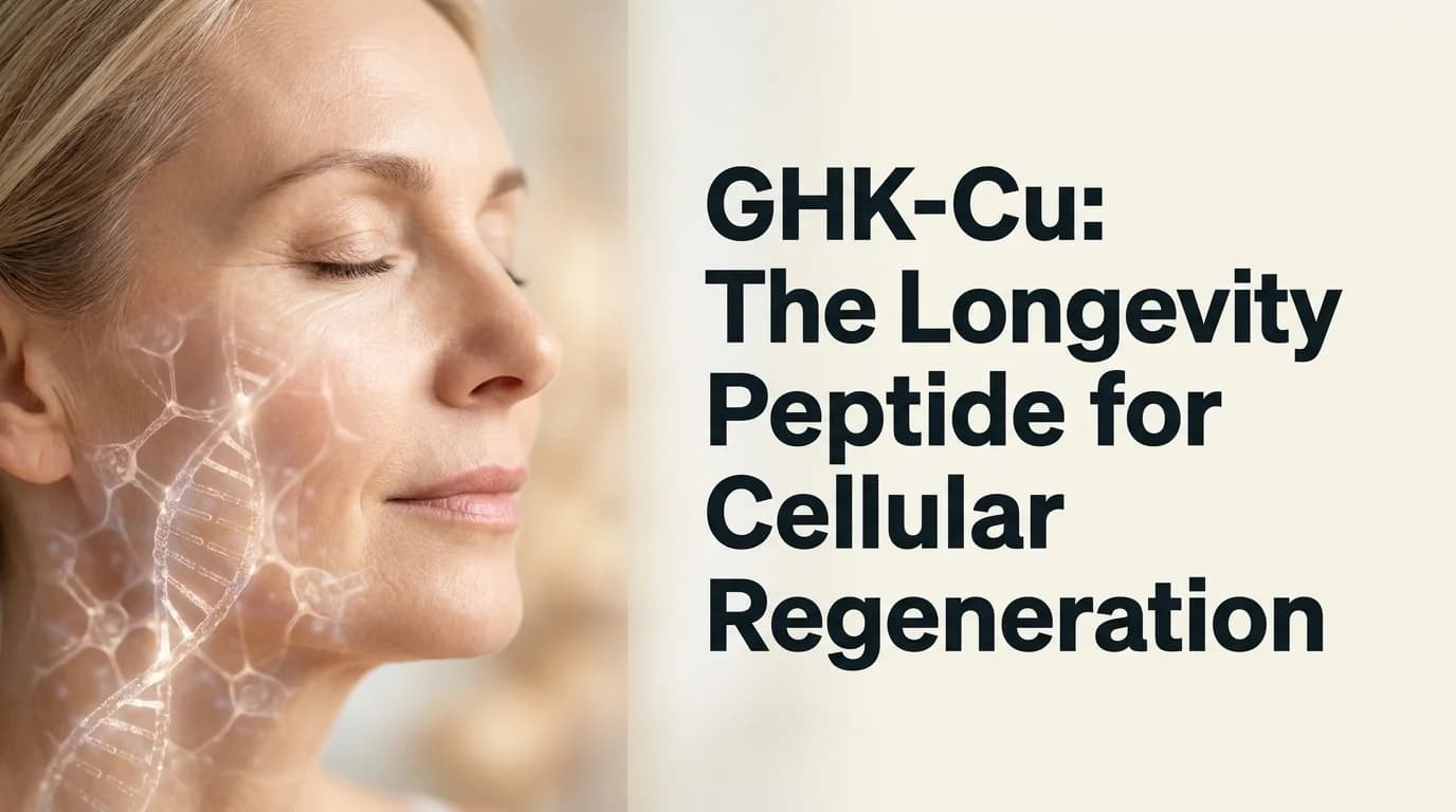 PeptideIQ ghk peptide longevity guide showing cellular collagen regeneration visualization