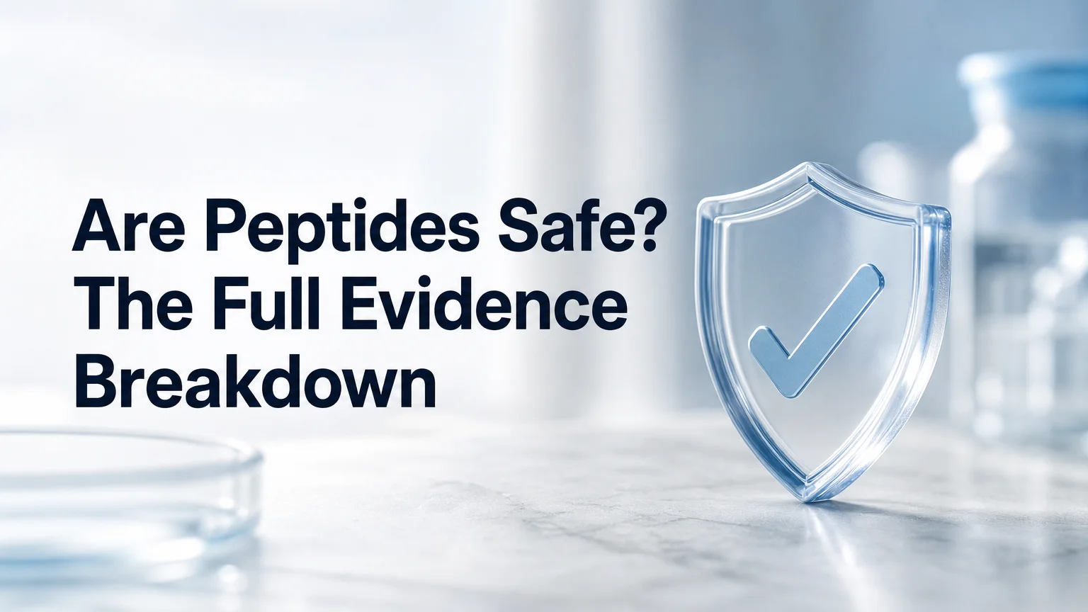 Is peptides safe — verification shield and lab vials representing evidence-based peptide safety