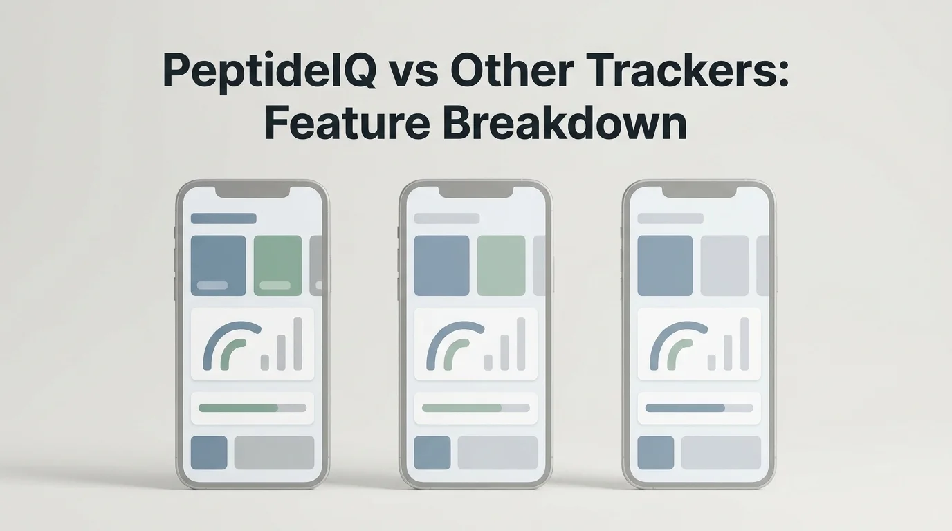 peptideiq alternatives feature comparison showing abstract app interface mockups side by side