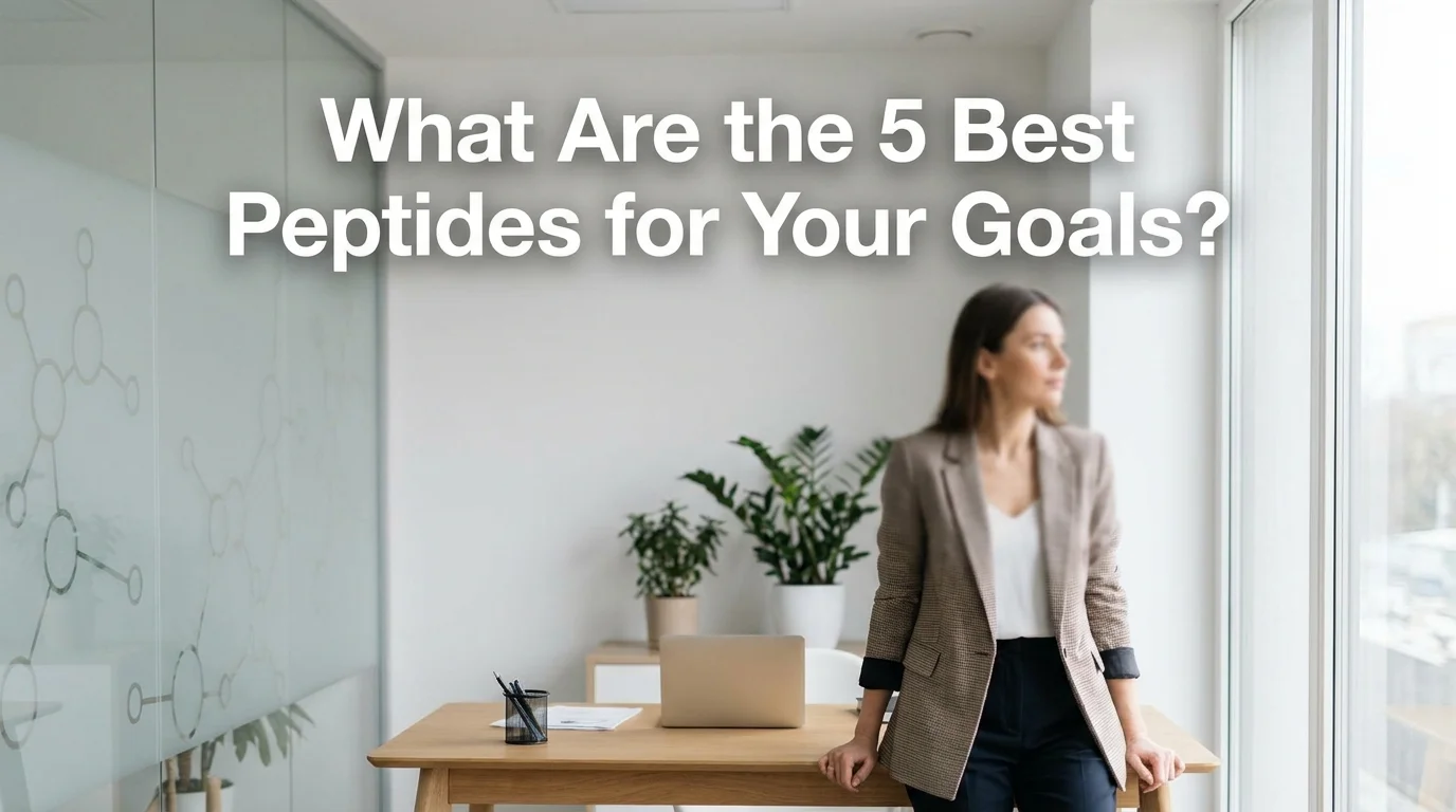PeptideIQ what are the 5 best peptides shown as a confident person in a modern wellness setting