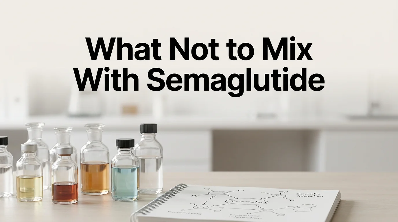 PeptideIQ what not to mix with semaglutide overview showing medication vials and interaction diagram