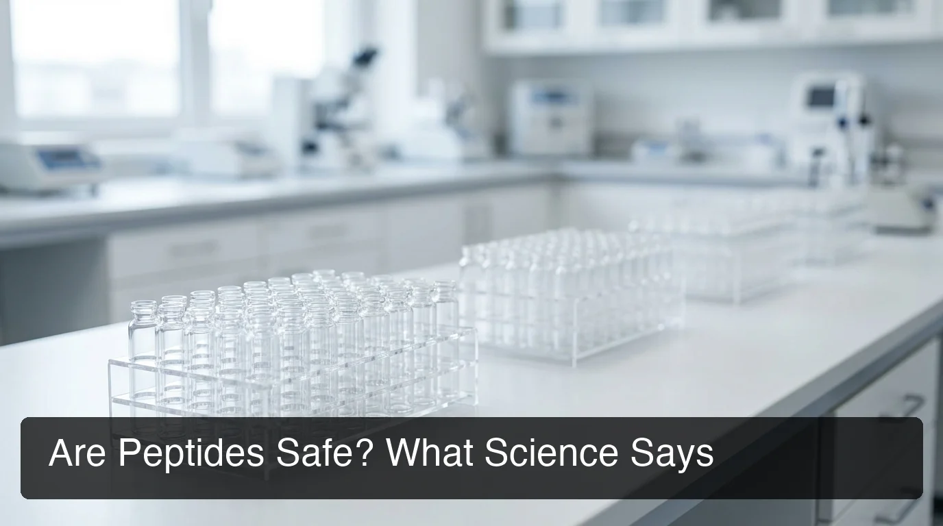 Are peptides safe — laboratory setting with peptide research vials and clean lighting