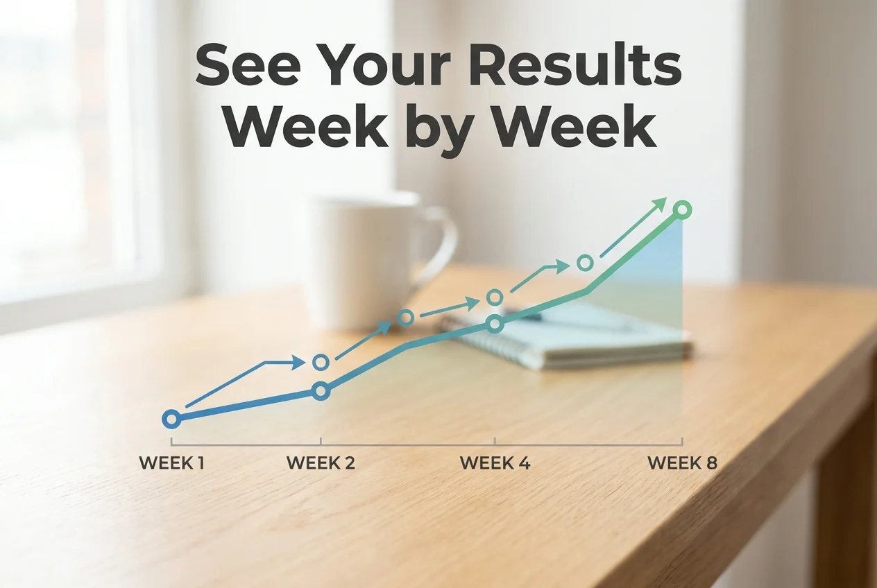 PeptideIQ peptide injection tracker app analytics showing a weekly progress trend line across an 8-week cycle