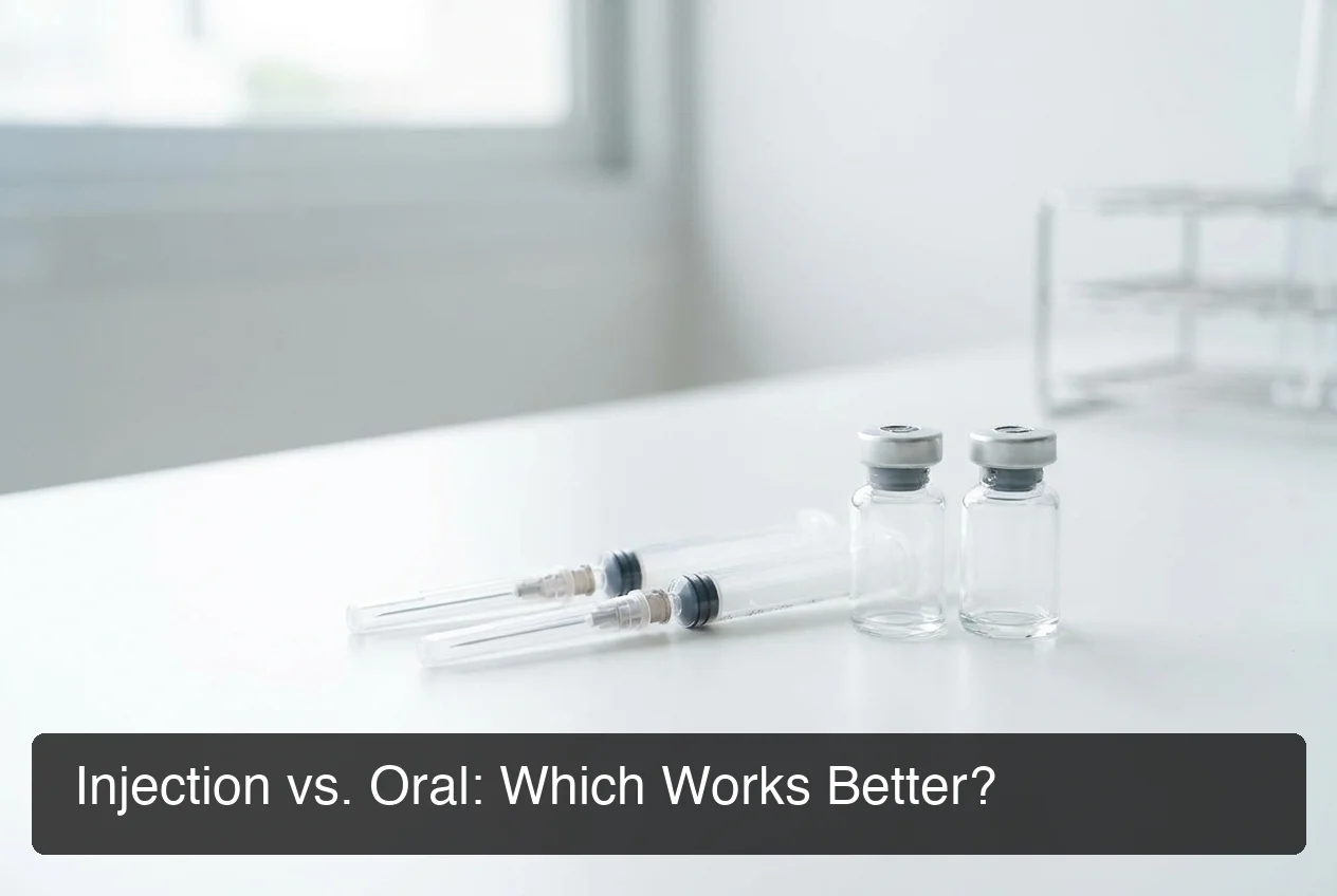 BPC-157 injection vs oral bioavailability comparison showing the difference between subcutaneous and oral routes of administration
