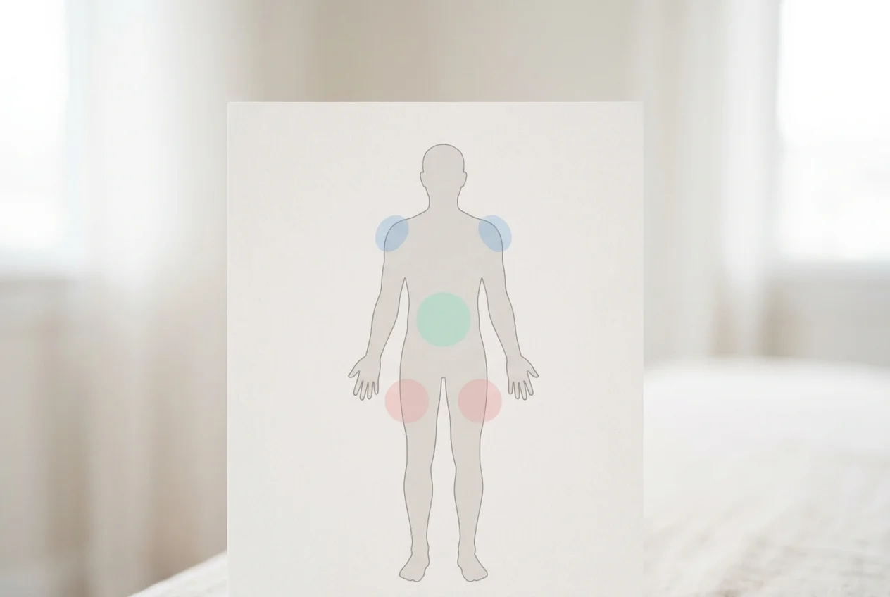 bpc-157 tb-500 protocol injection site rotation zones showing abdomen, shoulder, and thigh quadrants