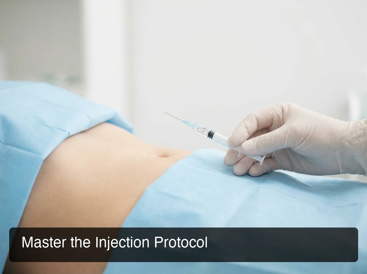 PeptideIQ injection site rotation guide showing subcutaneous peptide stack for injury recovery administration technique