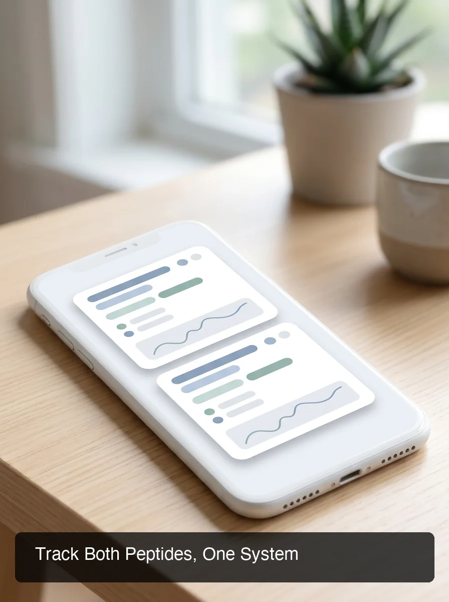 PeptideIQ Protocol Hub tracking CJC-1295 Ipamorelin stack with automated fasting window timers iOS app