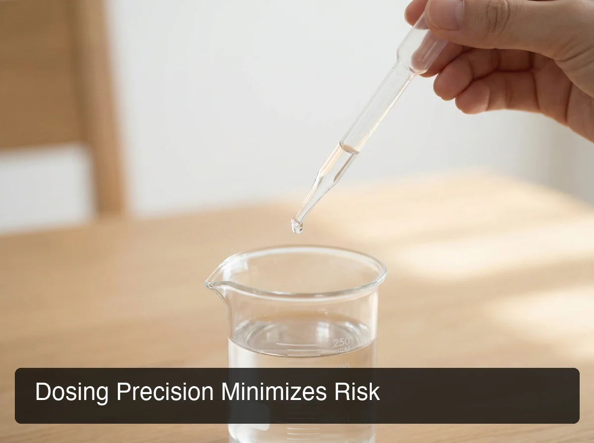 Precise syringe measurement over a marked container showing CJC-1295 dosing accuracy detail