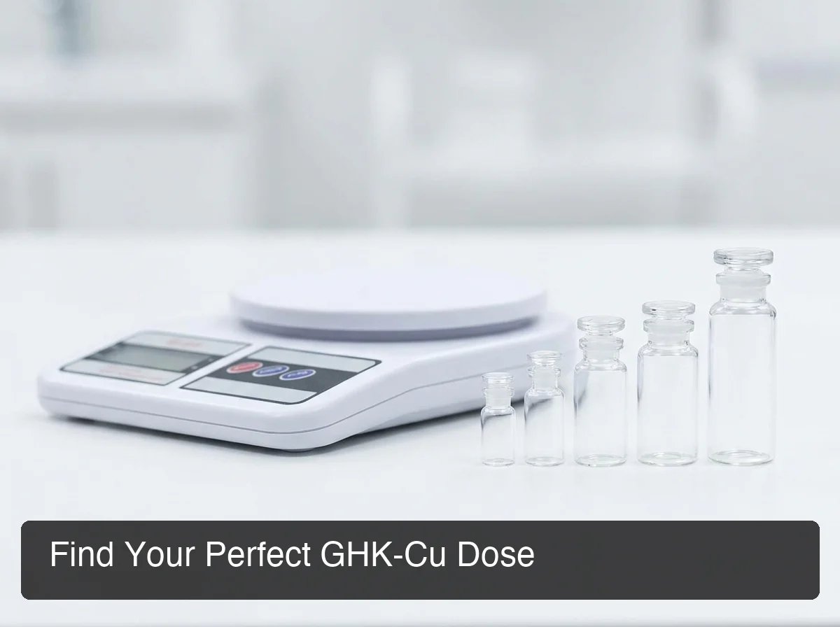GHK-Cu dosage chart showing goal-based dose ranges from 250mcg to 2mg with injection frequency