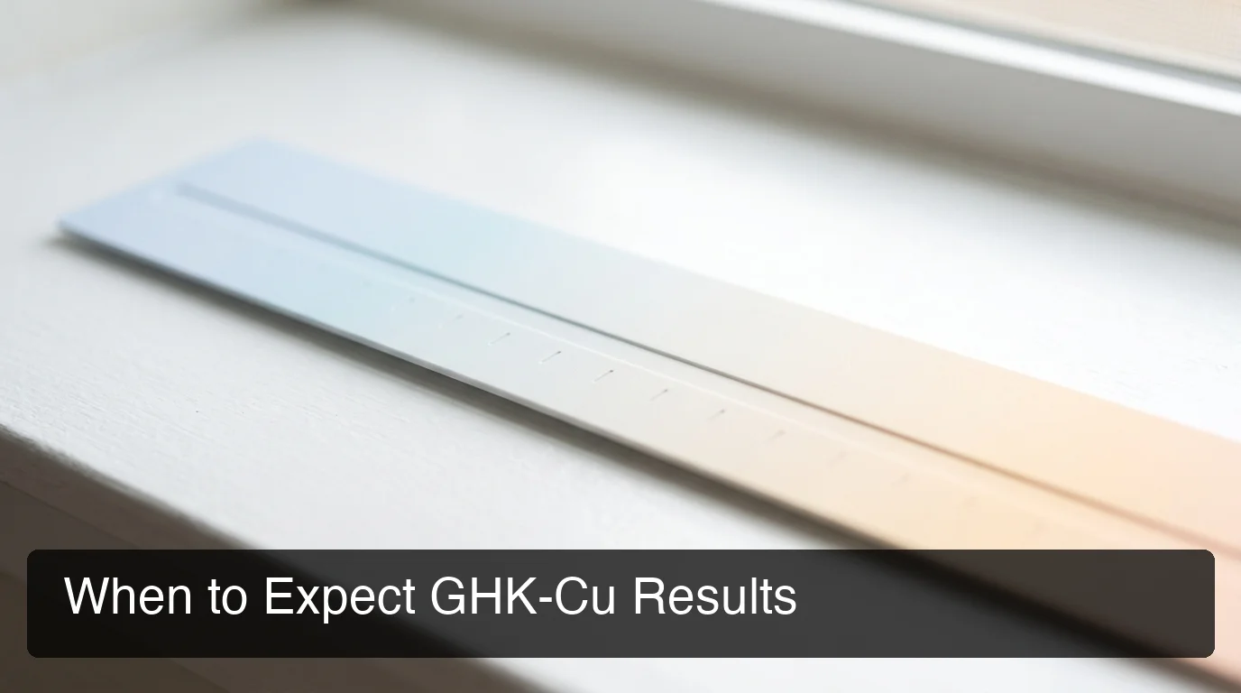 GHK-Cu results timeline showing week-by-week progression from injection day 0 through week 8