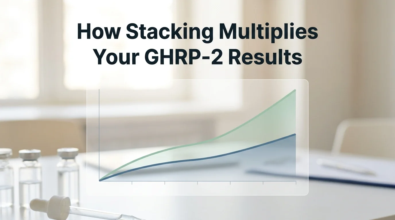 GHRP-2 protocol stack timeline showing growth hormone response with CJC-1295 over six weeks