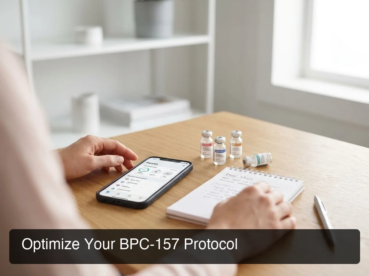 PeptideIQ protocol optimization for BPC-157 tracking showing dose logging and progress