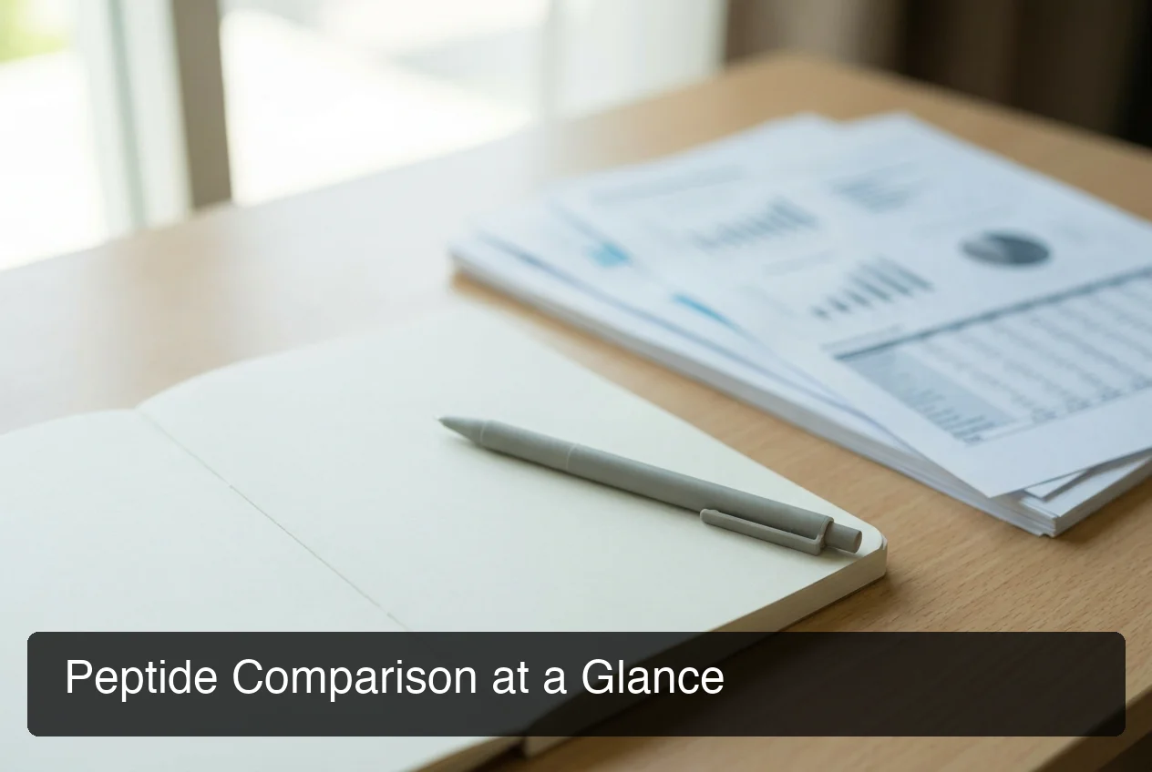 PeptideIQ cjc-1295 ipamorelin protocol comparison table showing side-by-side dosing and fasting specifications