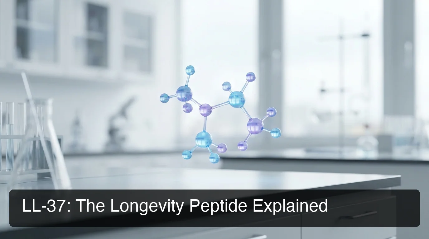 LL-37 peptide molecular structure in laboratory setting with blue and purple lighting