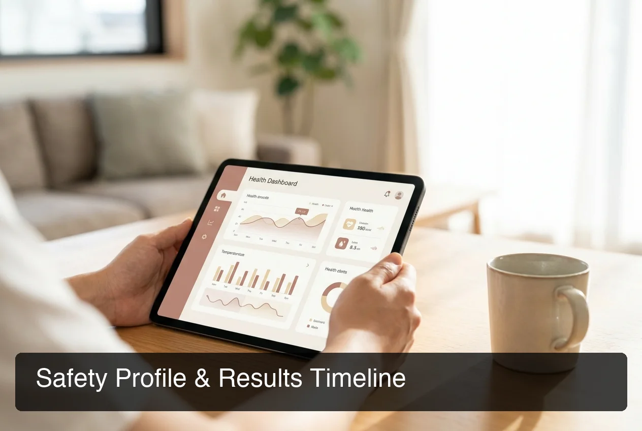 Patient health tracking progress visualization for LL-37 peptide safety profile and results timeline