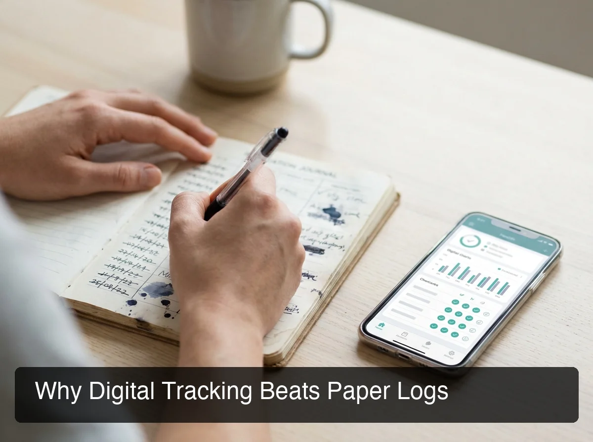 PeptideIQ digital tracking vs paper log showing the clear advantage of structured dose history
