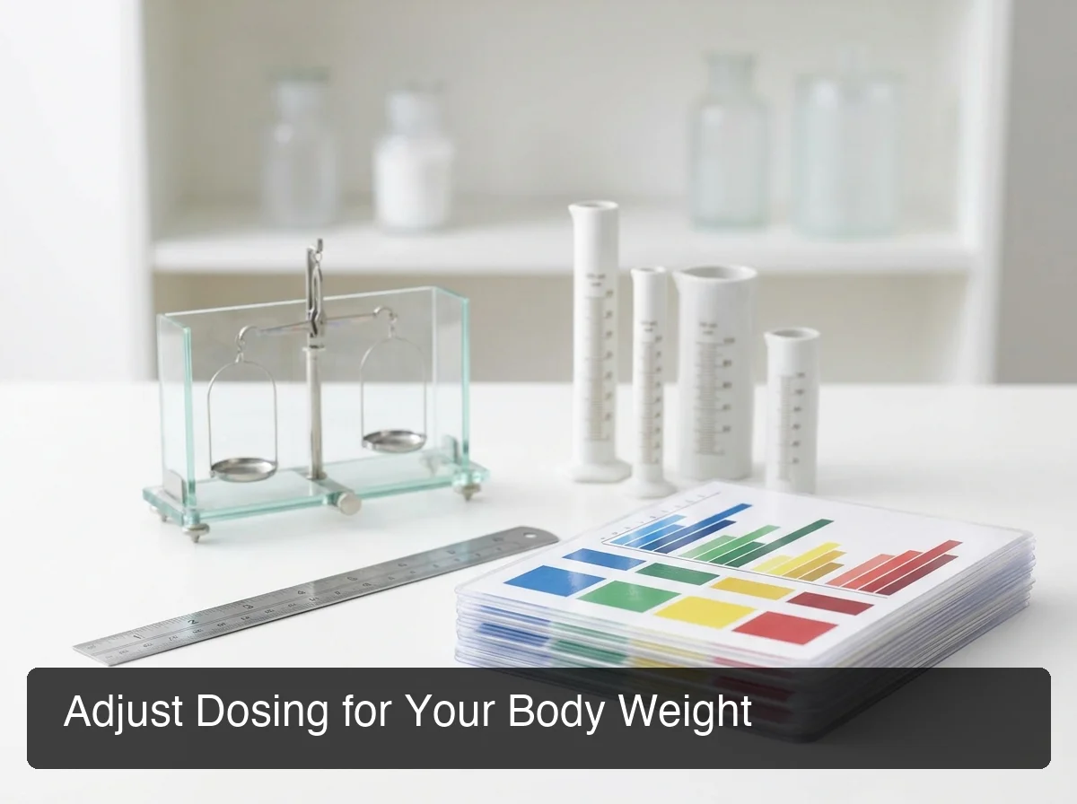 Peptide dosing protocol tiers showing body weight dose adjustments for low, medium, and high ranges