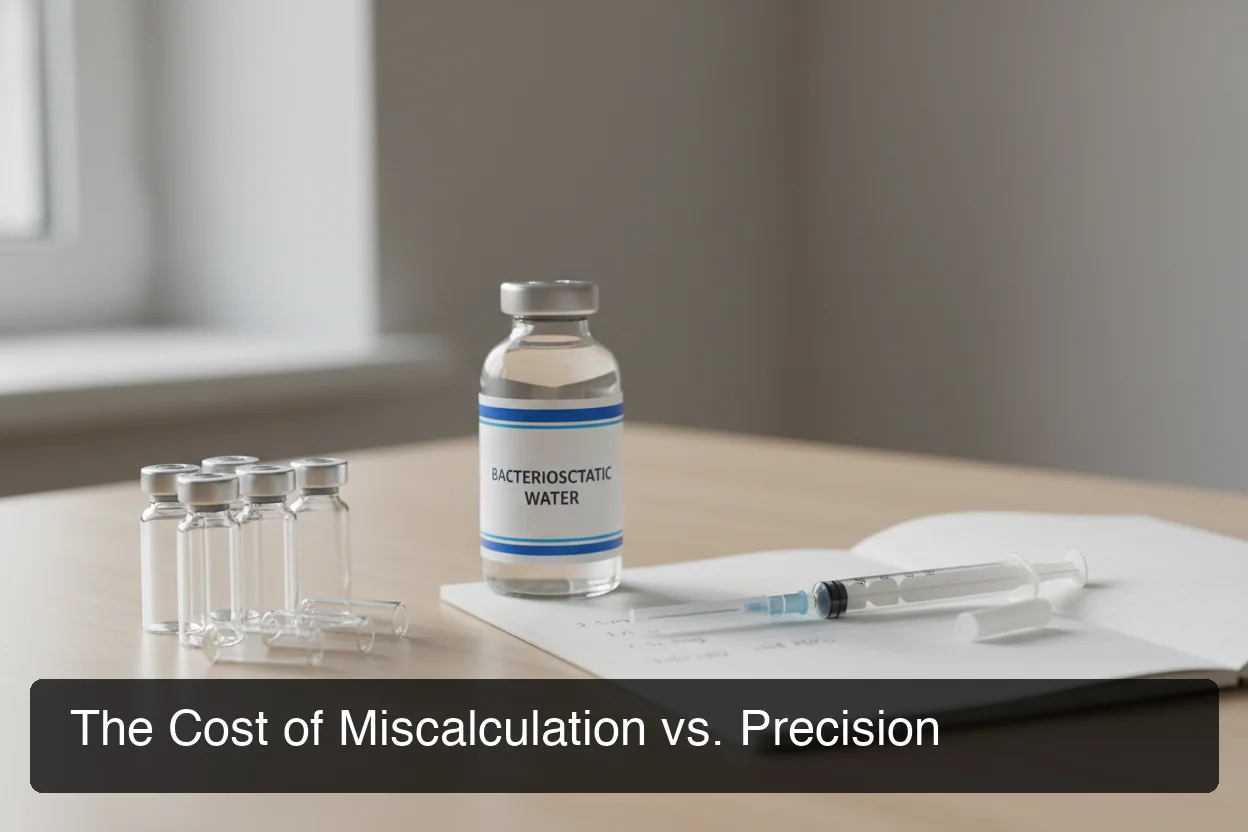 Accurate peptide reconstitution calculator comparison showing organized protocol versus guesswork approach