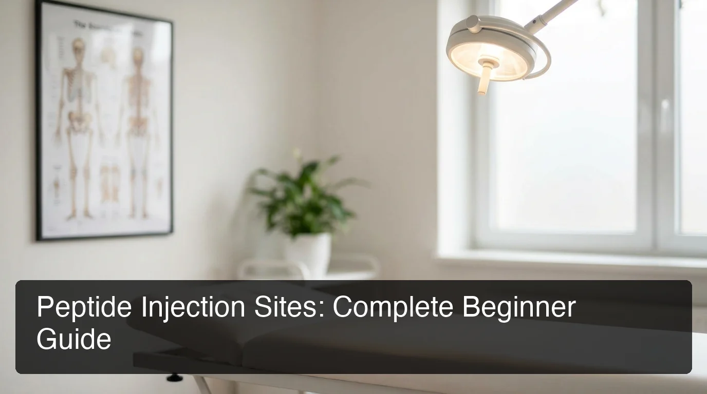 PeptideIQ peptide injection site guide for beginners showing the four primary subcutaneous injection zones