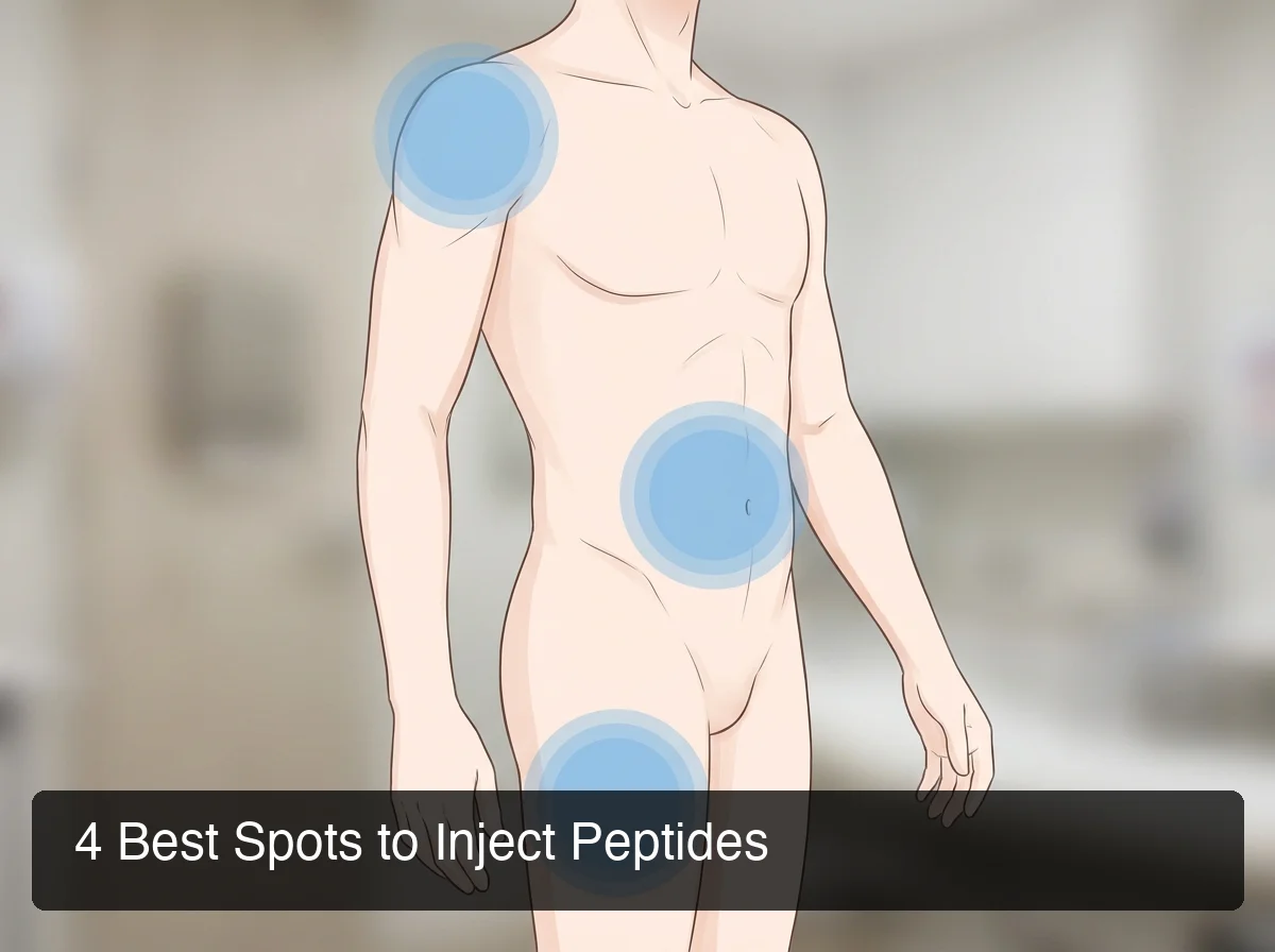 PeptideIQ subcutaneous injection sites anatomy showing how to inject peptides safely across deltoid, abdomen, and thigh zones