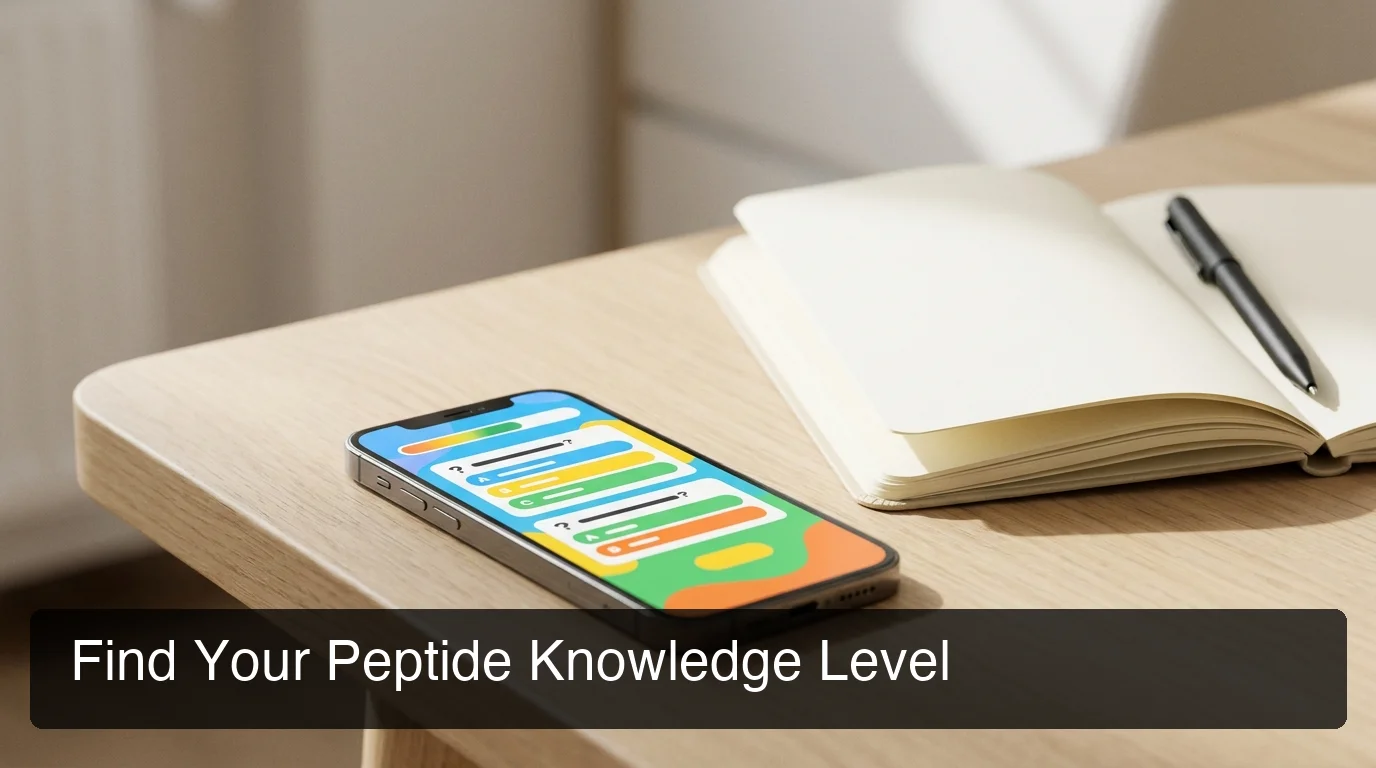 PeptideIQ peptide quiz knowledge assessment on mobile showing personalized starting protocol recommendations