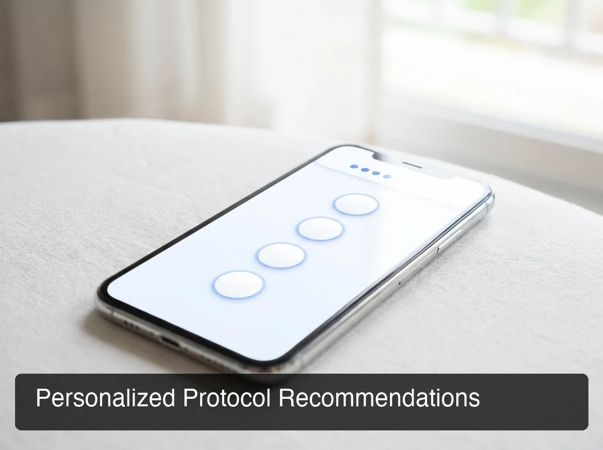 PeptideIQ personalized peptide quiz interface showing protocol recommendations and progress tracking dashboard