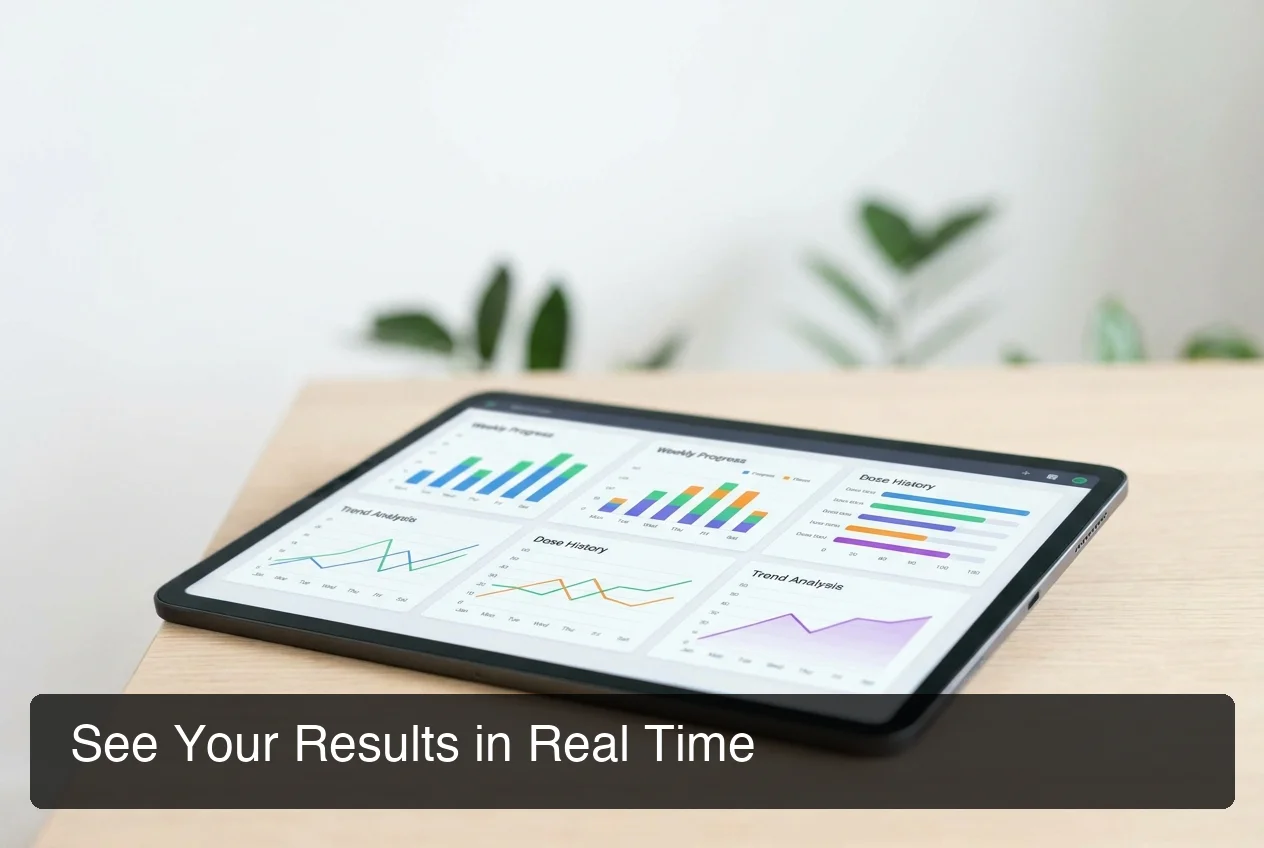 PeptideIQ best peptide app showing progress charts and dose history on tablet screen