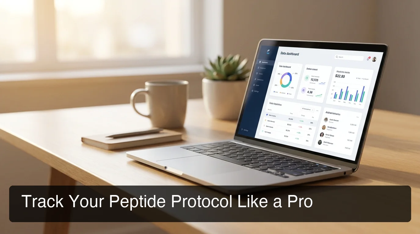 PeptideIQ peptide tracker app dashboard showing protocol management on laptop