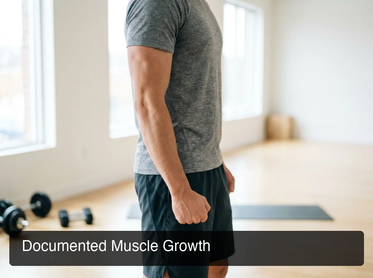 PeptideIQ documented muscle gains before and after from GHRP peptide protocol — athlete demonstrating improved physique