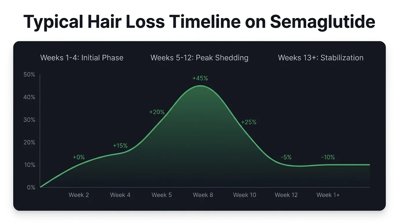 PeptideIQ dashboard tracking hair loss on semaglutide timeline across weekly co-pilot check-ins