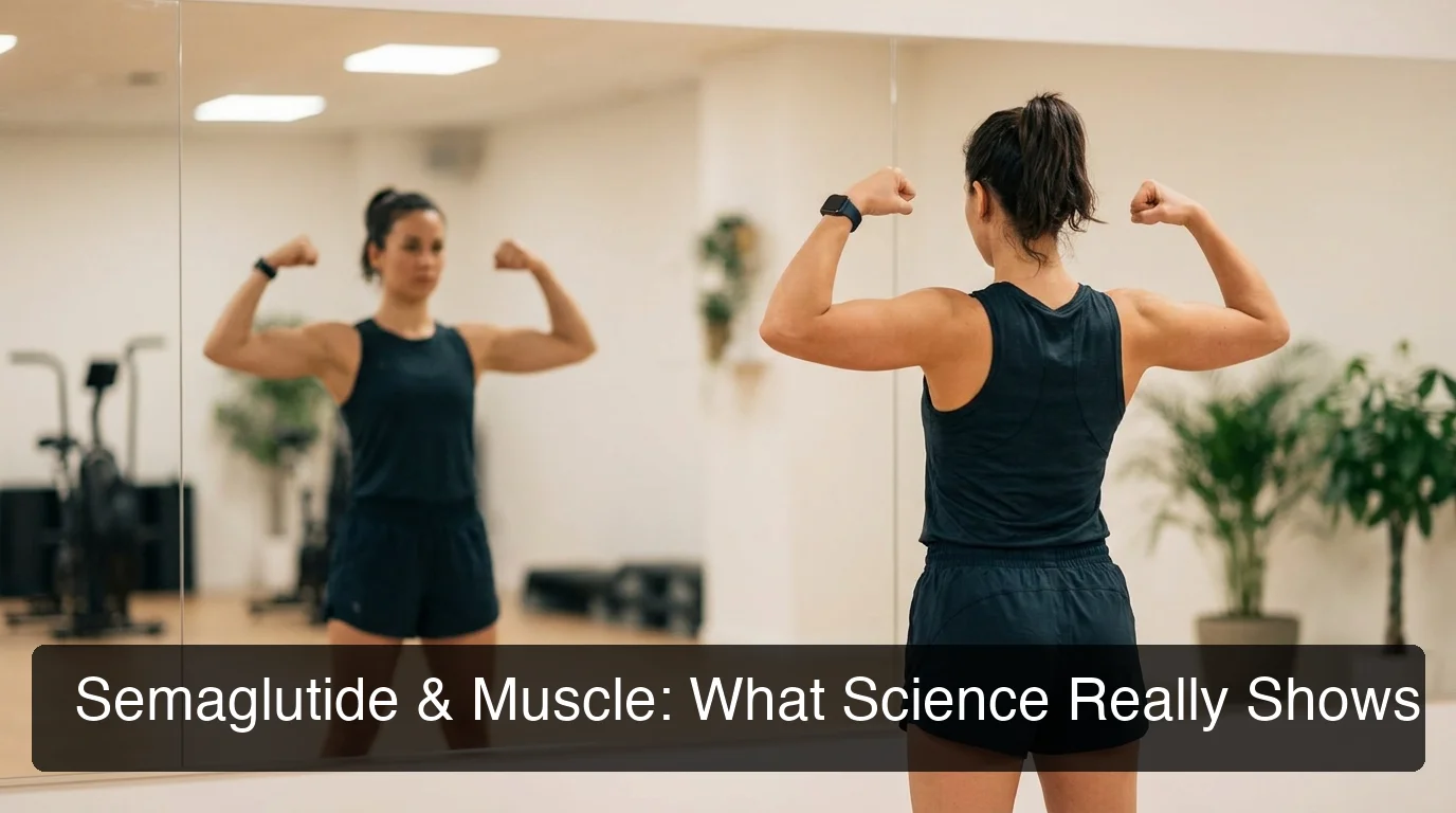 Semaglutide muscle loss guide showing fit person at gym mirror with muscle definition