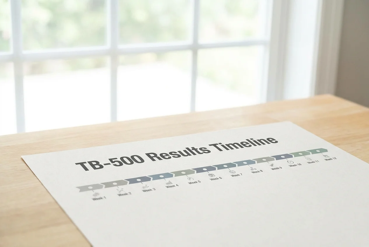 PeptideIQ tb-500 results timeline showing week-by-week recovery milestones